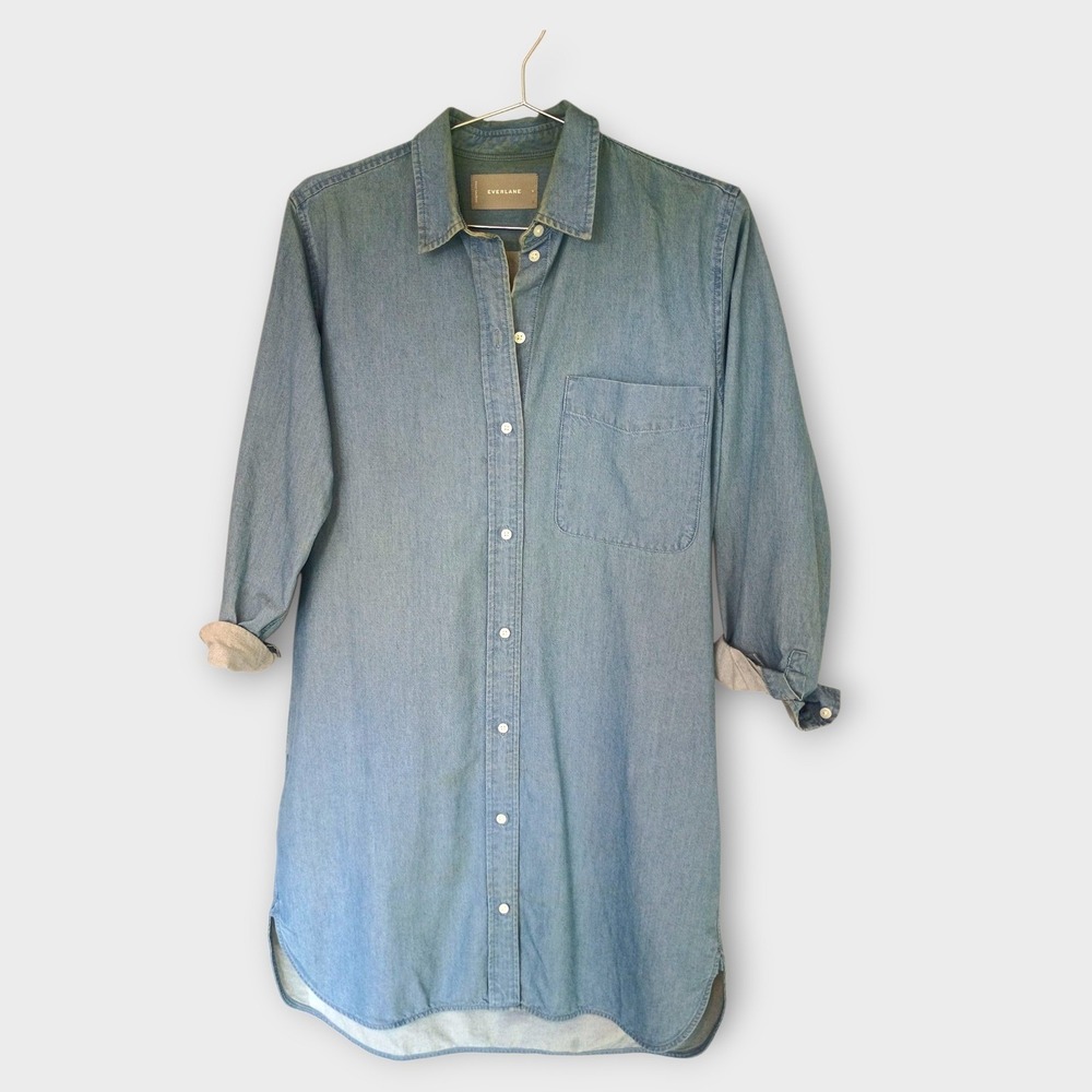 Everlane Denim Shirt Dress Womens‎ Size 4 Light Wash Long Sleeve Casual Buttons - Picture 2 of 10